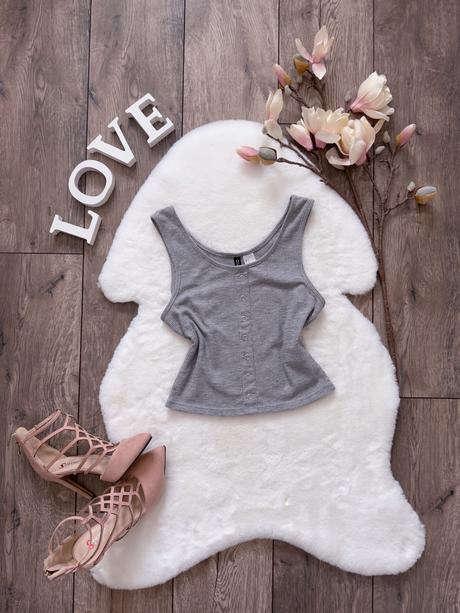 Šedý crop top h&m, h&m,s