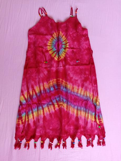 Letné batikové šaty s korálkami 140/ 146, 140