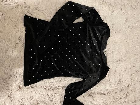 Zamatové tričko s kamienkami, h&m,xs
