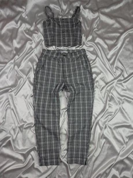 Luxusné káro nohavice s  crop topom, hollister,40