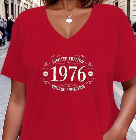 Dámske červené tričko, "1976", v. 2xl/3xl, xxl