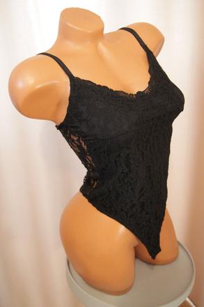 Čierny čipkovaný body top, xs, xs