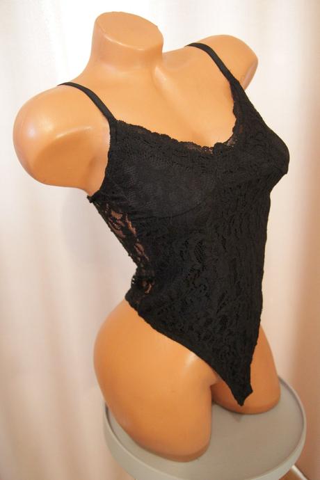 Čierny čipkovaný body top, xs, xs