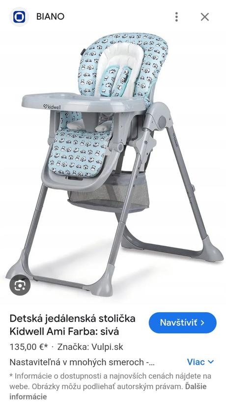 Detská jedálenská stolička kidwell ami sivá, 