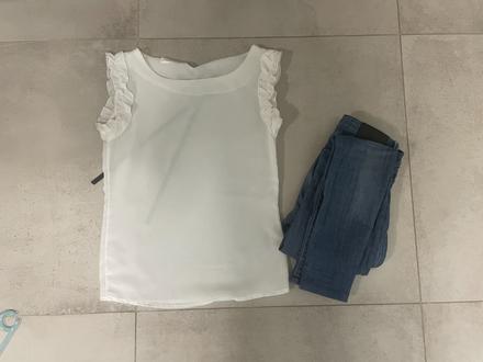 Ľahké letné rifle zara vel. xs a blúzka, zara,xs