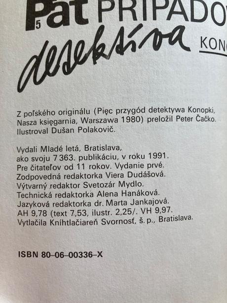Päť prípadov detektíva konôpku prvé vydanie (1991),