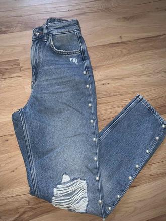 Rifle s perličkami vysoký pás, h&m,34