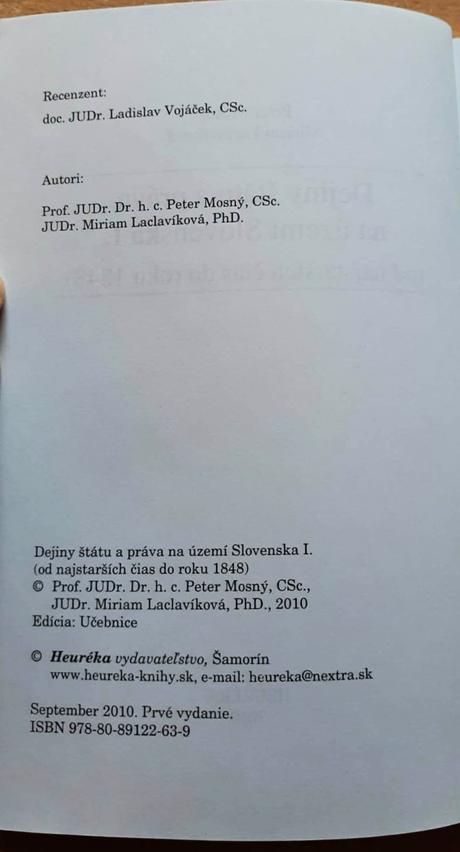 Predám  učebnicu - dejiny štátu a práva na území s, 