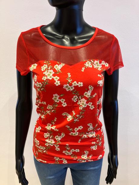 Dámske kvetované tričko červené melrose (36), s