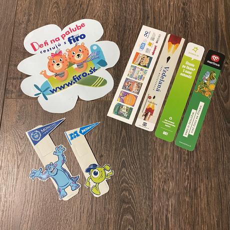 Záložky do kníh, nálepka na auto, 