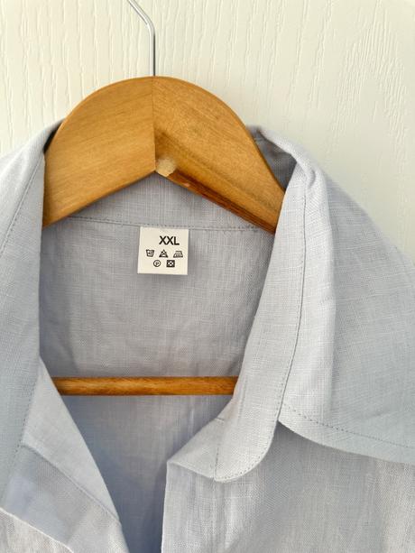 Svetlomodrá ľanová blúzka s krátkymi rukávmi, m