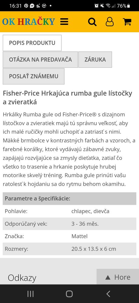 Fisher-price hrkajúca rumba gule lístočky a zviera, 