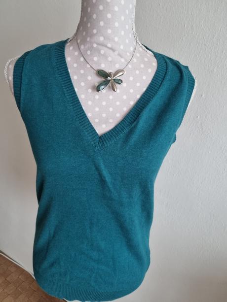 Tyrkysová pletená vesta 38, 38