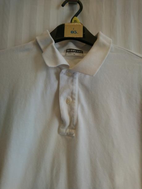 Pánske biele tričko s golierom, giordano, l, l