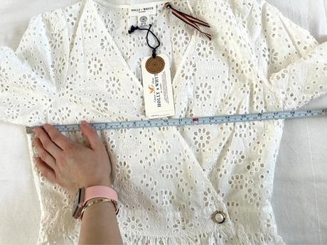 Nová biela ažúrová zavinovacia blúzka s volánom li, lindex,38