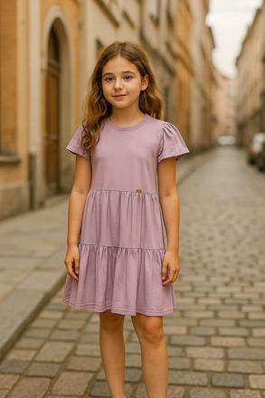Dievčenské fialové šaty s volánmi, 92 - 158