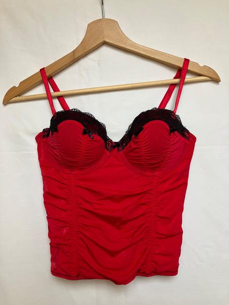Dámsky červený čipkovaný korzet na ramienka, c&a,xs