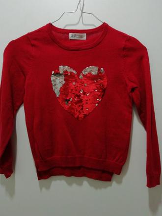 Červený sveter so srdiečkom, h&m,116