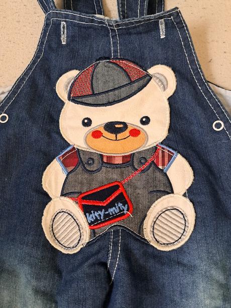 Modré nohavice na traky s medvedíkom, 86