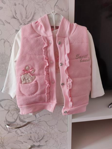 3 dielna ružová tepláková súprava so zajačikom, 74 / 80