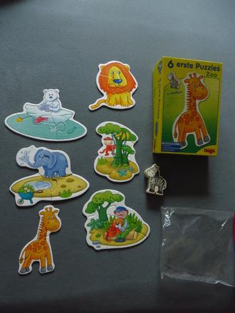 Prvé puzzle na učenie + drevená postavička zebry,