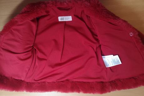 Červený kožušinový kabátik so zapínaním na 1gombík, h&m,92
