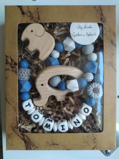 Retiazka na cumlík s menom a hryzadlo sloník, 