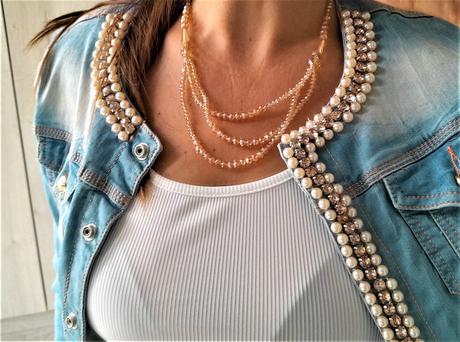 Korálkový trblietavý viacradový náhrdelník, 