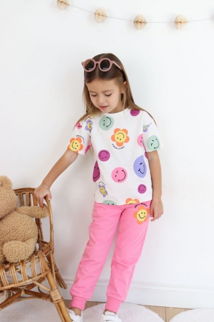 Set smiley - ružový, 98 - 140