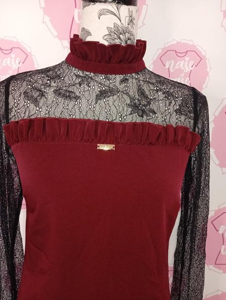 Bordove šaty s čipkou, m