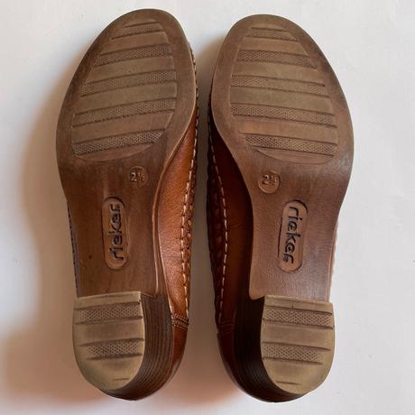 Rieker koňakovo-hnedé kožené lodičky s výpletom, rieker,35