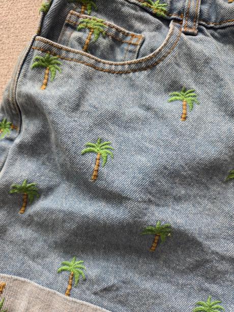Riflové kraťasy s palmičkami, denim co,l