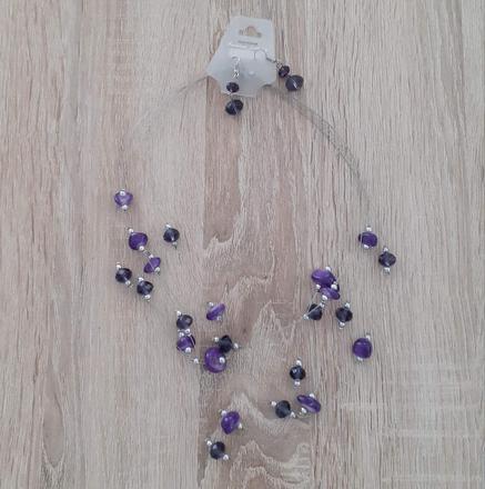 Sada nausnice a nahrdelnik - fialove kamienky,