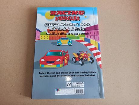 Racing vehicles - stencil activity book,