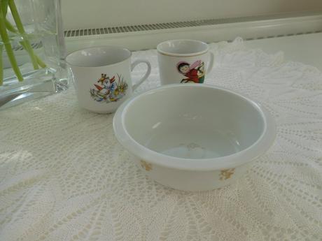 Hrnčeky detské+miska, porcelán, 