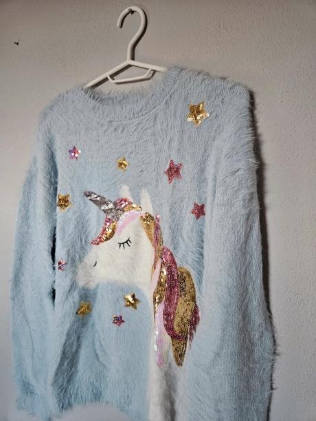 F&f bledomodrý sveter/pulóver s jednorožcom, f&f,164