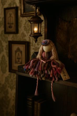 Dekorácia madam s baretkou a vintage etiketou,