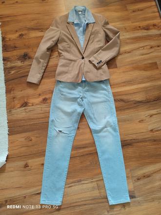 Komplet rifle + košeľa+ sako, h&m,36