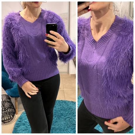 Dámsky huňatý sveter fialový l/xl, l / xl