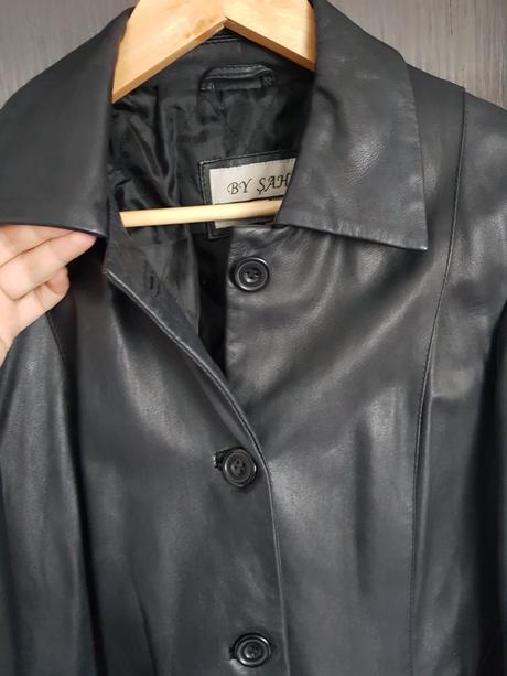 Čierny kožený kabát, l