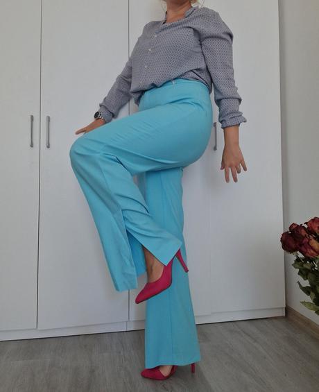 Modré nohavice s rozparkami, l