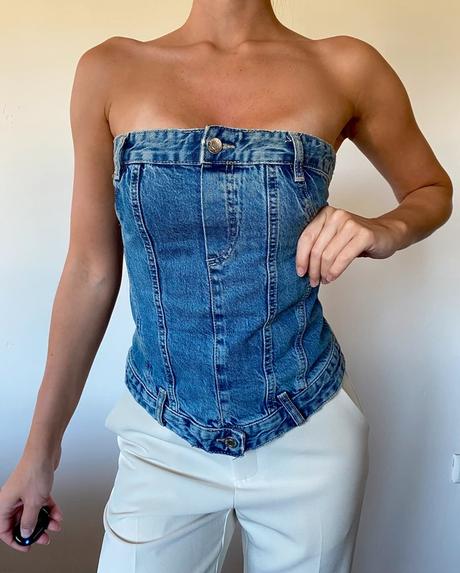 Zara denimový korzetový top m, zara,s