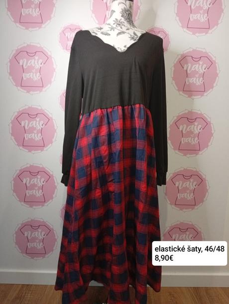 Elastické šaty karovany spodok 46/48, 48