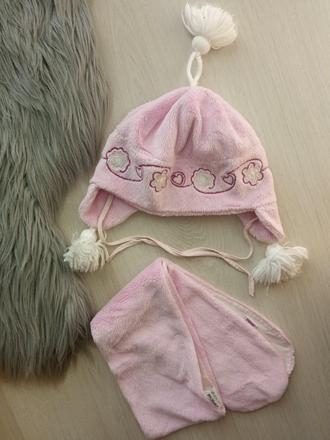 Dievčenská ružová zimná súprava čiapka a šál, 86