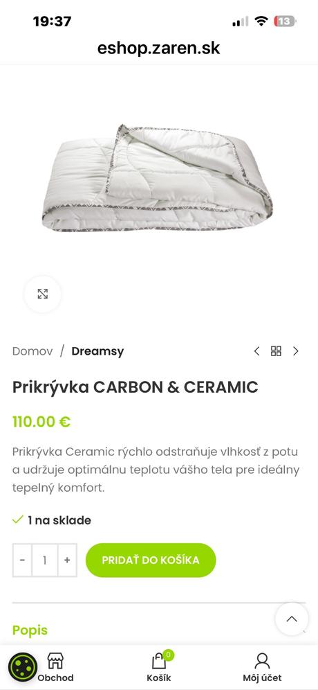 Zaren letny paplon carbon- ceramic, 