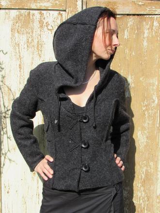 Vlnený kabátik s kapucňou, s