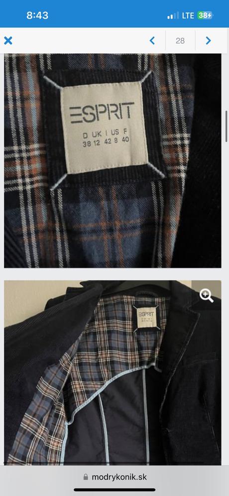 Esprit manchestrove sako tmavomodre krasne sedi, esprit,38