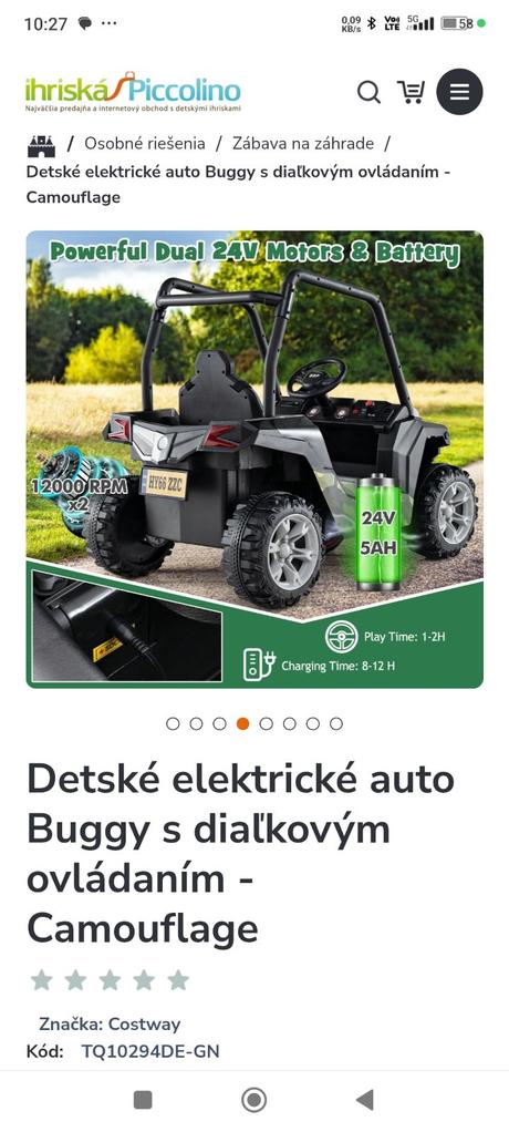 Elektrické autíčko na diaľkové ovládanie buggy, 