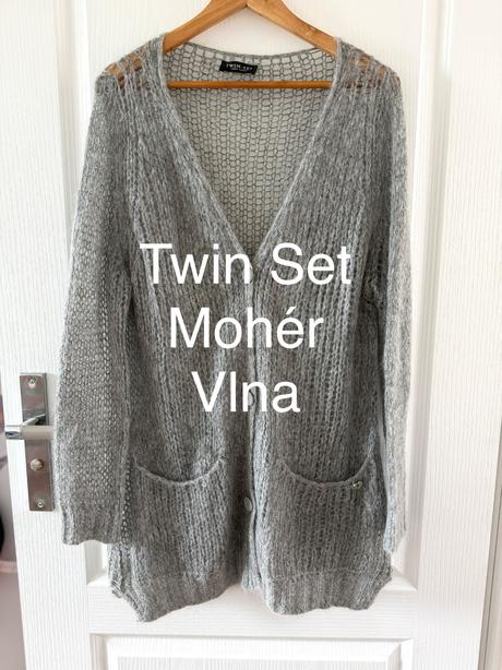 Nadýchaný sivý mohérový kardigan twin-set od simon, twinset,l