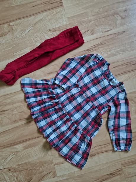 H&m kárované šaty a červené pančušky veľ. 92, h&m,92